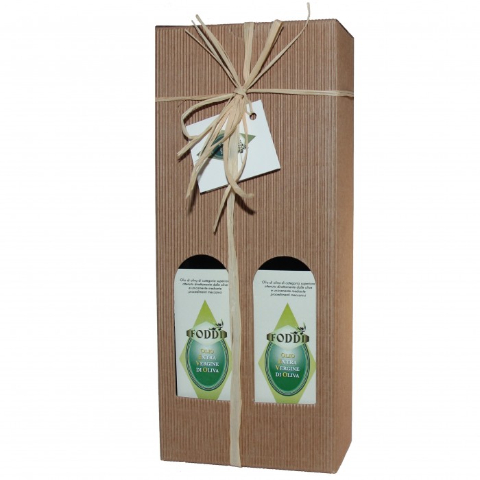 Confezione Regalo Olio extravergine di oliva - 2 bottiglie di vetro da 500 ml.