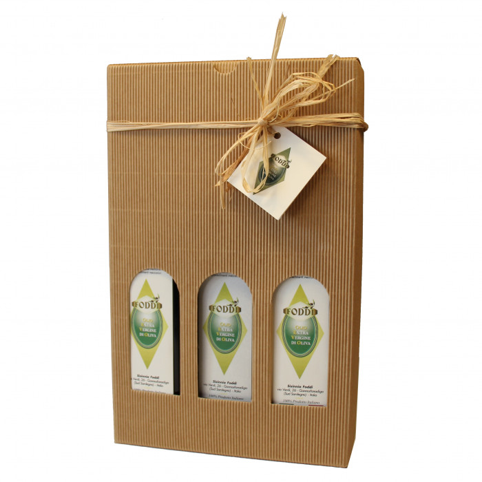 Confezione Regalo Olio extravergine di oliva - 3 bottiglie di vetro da 750 ml.